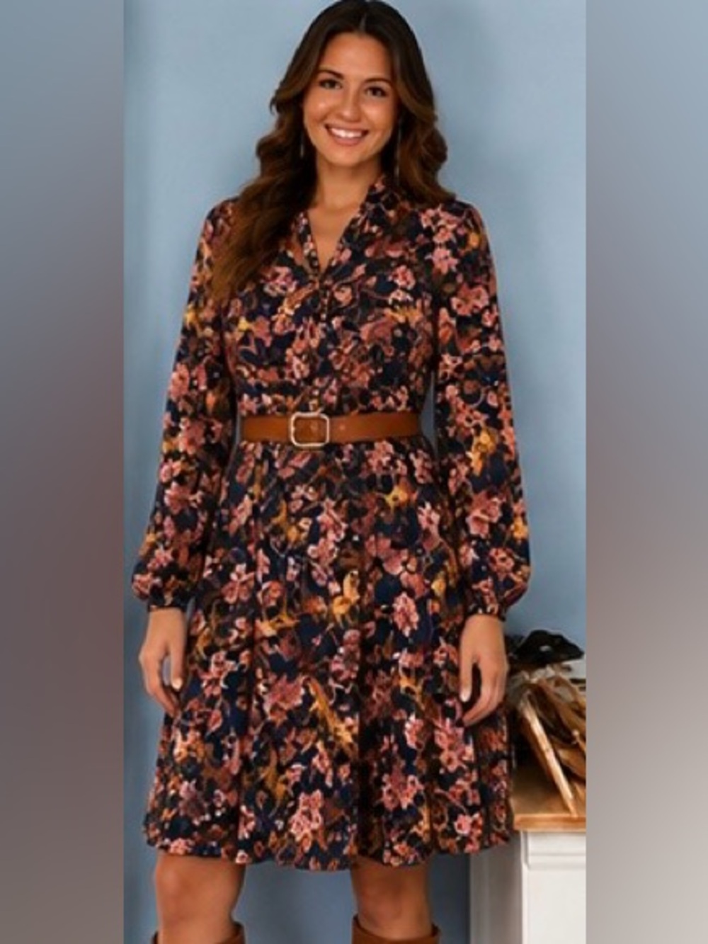 ModCloth Apogee of Elegance Floral Horse Print Long Sleeve Dress Size 6